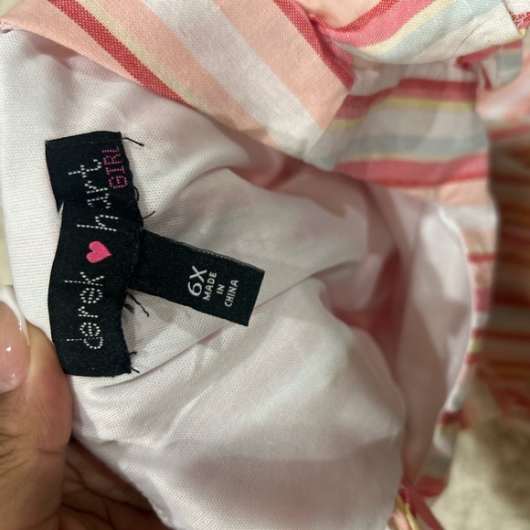 Girls Pastel Striped Sleeveless Dress with Ruffle Straps 6X - Picture 3 of 3